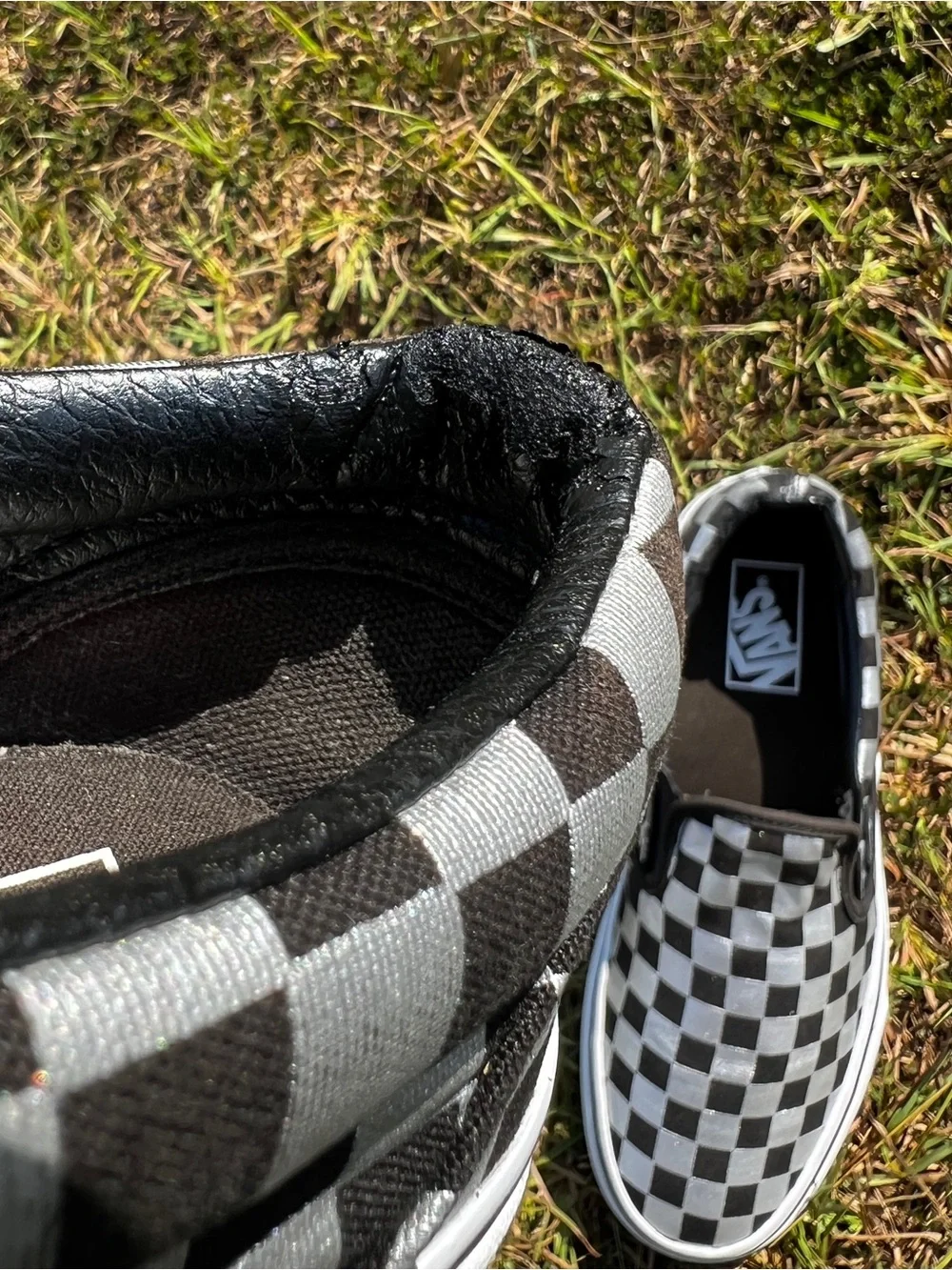 CLEAN Vans size 7.5 Mens Slip On Checkerboard Silver shoes